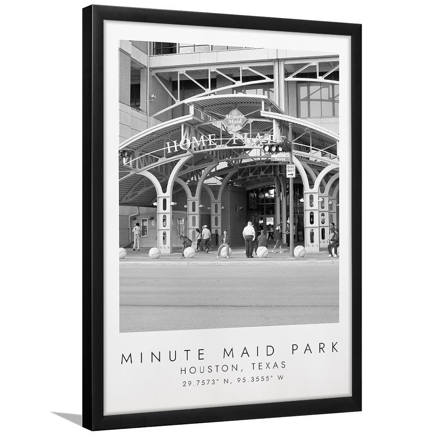 Minute Maid Park Houston Astros, Stadium Print For Baseball Lovers, Black And White, Framed Art Print Wall Decor