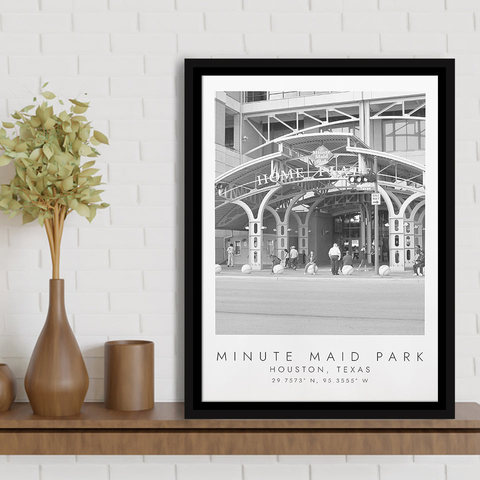 Minute Maid Park Houston Astros, Stadium Wall Art For Baseball Lovers, B&W, Floating Framed Canvas Print