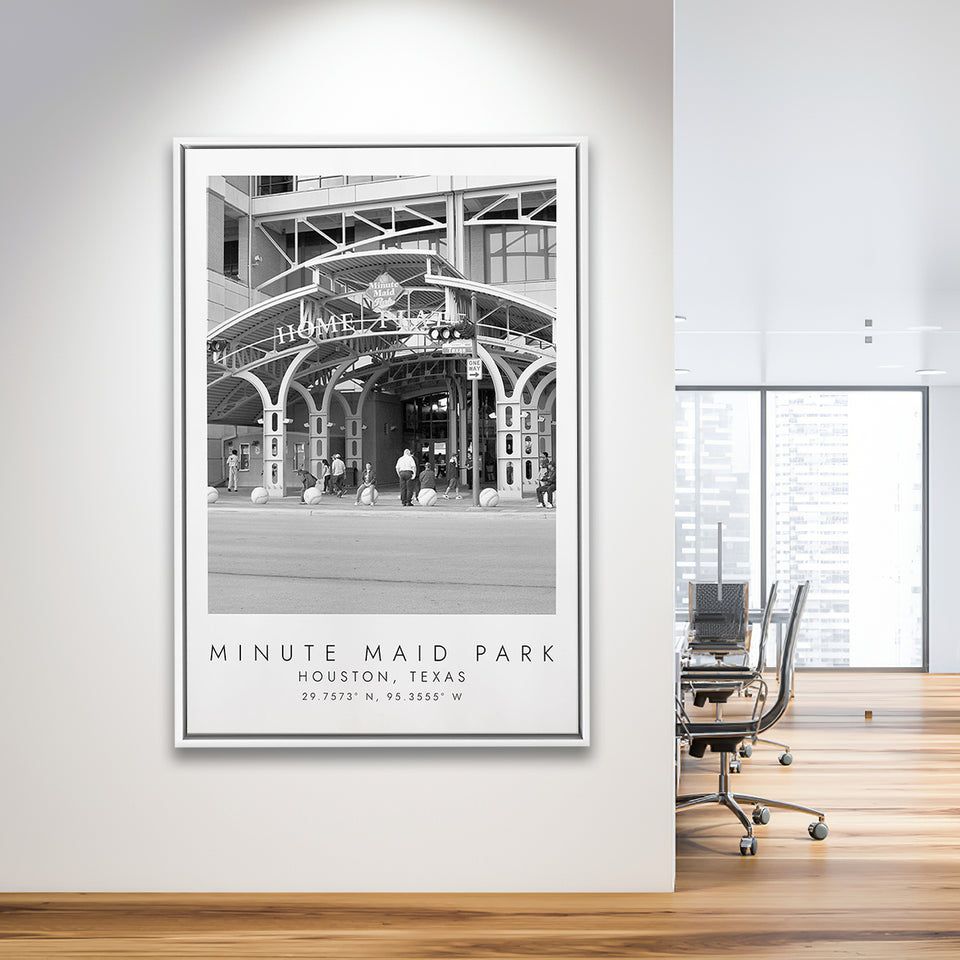 Minute Maid Park Houston Astros, Stadium Wall Art For Baseball Lovers, B&W, Floating Framed Canvas Print