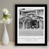 Minute Maid Park Houston Astros, Stadium Print For Baseball Lovers, Black And White, Framed Art Print Wall Decor