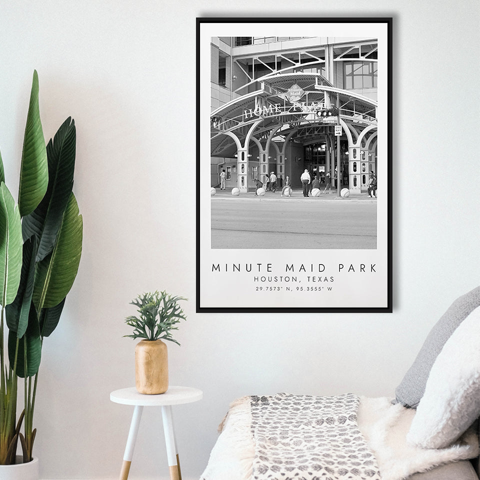 Minute Maid Park Houston Astros, Stadium Wall Art For Baseball Lovers, B&W, Floating Framed Canvas Print