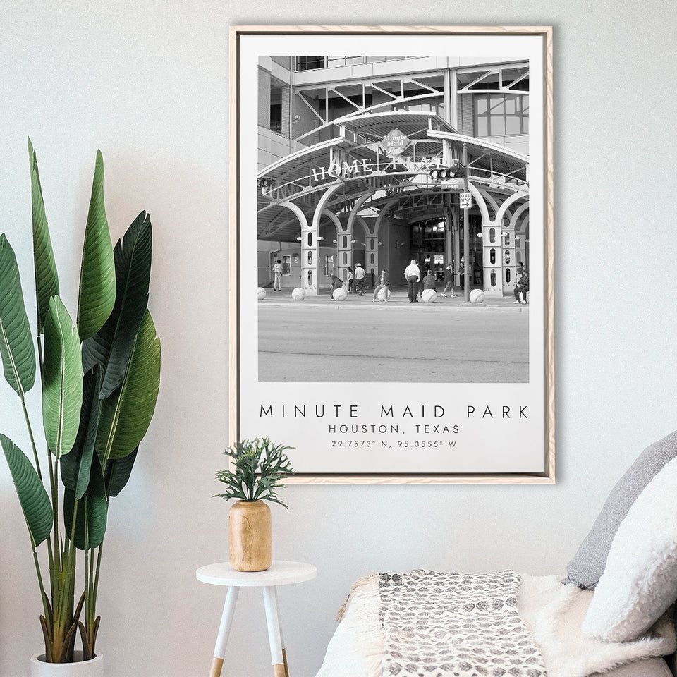 Minute Maid Park Houston Astros, Stadium Wall Art For Baseball Lovers, B&W, Floating Framed Canvas Print