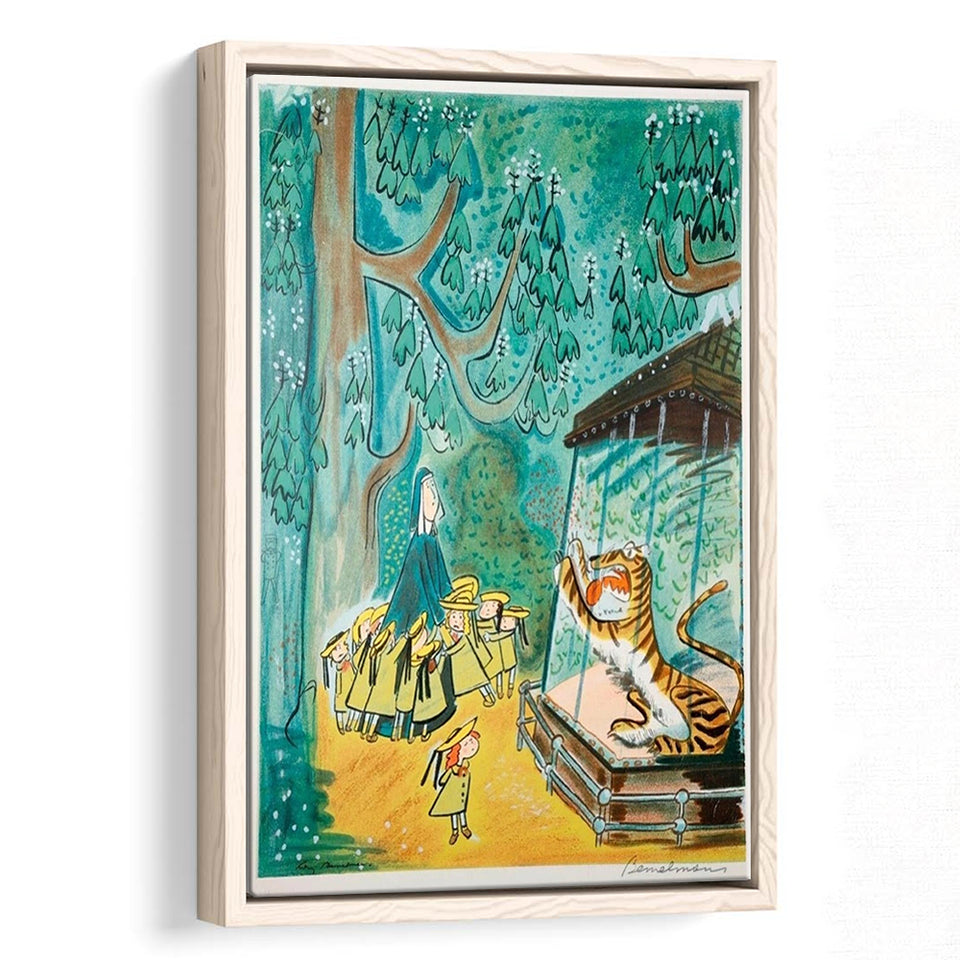 Madeline Print At The Zoo By Ludwig Bemelmans Canvas Art Painting,Framed Canvas Prints Wall Art Decor, Floating Frame