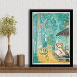 Madeline Print At The Zoo By Ludwig Bemelmans Canvas Art Painting,Framed Canvas Prints Wall Art Decor, Floating Frame