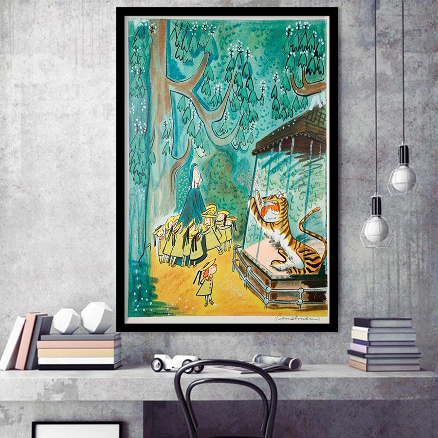Madeline Print At The Zoo By Ludwig Bemelmans Art Painting,Framed Art Prints Wall Decor, Picture Framed