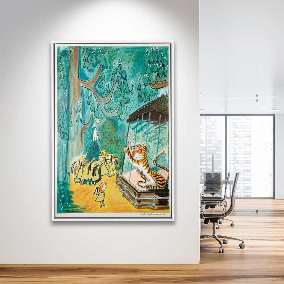 Madeline Print At The Zoo By Ludwig Bemelmans Canvas Art Painting,Framed Canvas Prints Wall Art Decor, Floating Frame