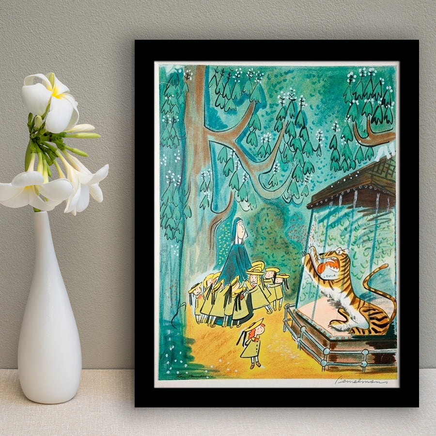 Madeline Print At The Zoo By Ludwig Bemelmans Art Painting,Framed Art Prints Wall Decor, Picture Framed