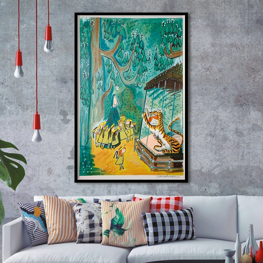 Madeline Print At The Zoo By Ludwig Bemelmans Art Painting,Framed Art Prints Wall Decor, Picture Framed