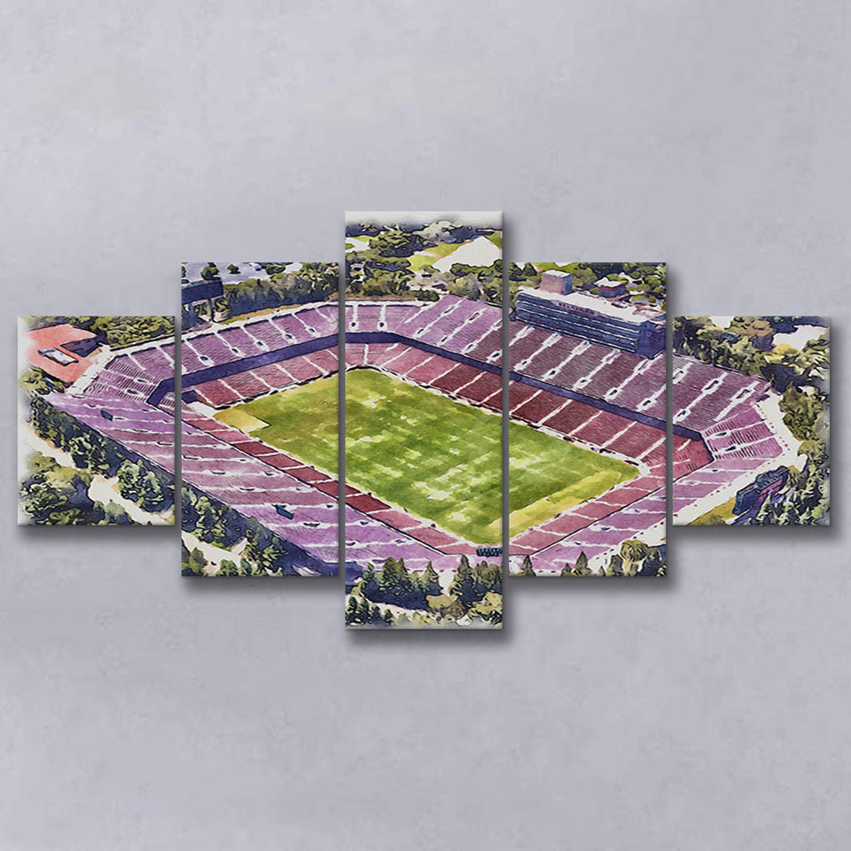 Malone Stadium WaterColor 5 Panels Mix Canvas Prints, Monroe Louisiana Watercolor, Large Stadium Canvas