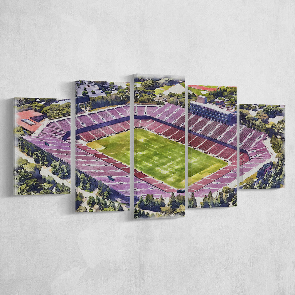 Malone Stadium WaterColor 5 Panels Mix Canvas Prints, Monroe Louisiana Watercolor, Large Stadium Canvas