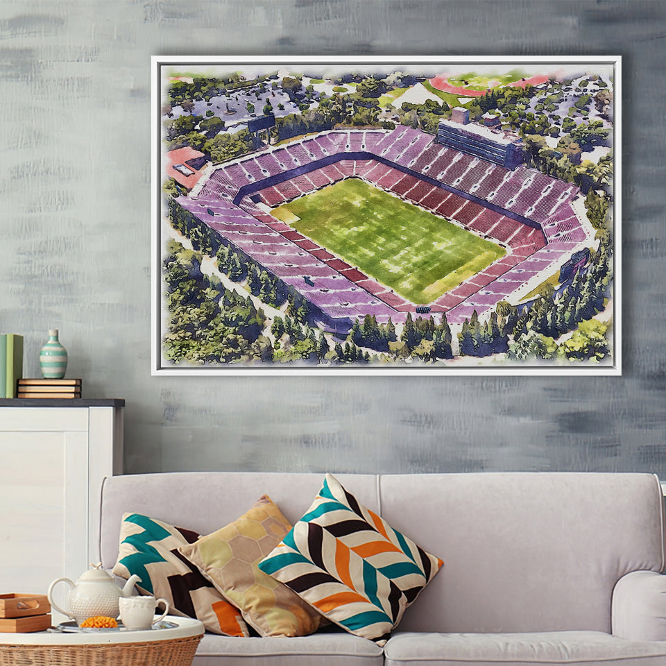 Malone Stadium WaterColor Framed Canvas Prints, Monroe Louisiana Watercolor, Stadium Art Gifts, Floating Frame