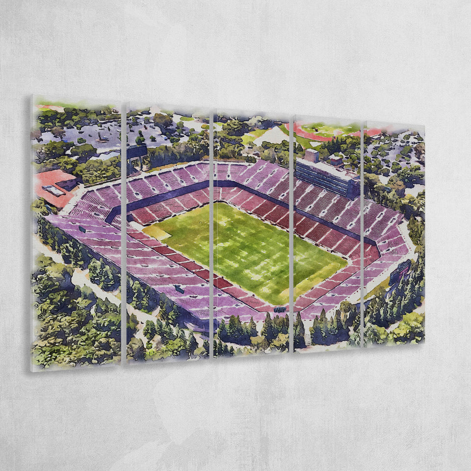 Malone Stadium WaterColor 5 Panels B Mixed Canvas Prints, Extra Large, Monroe Louisiana Watercolor
