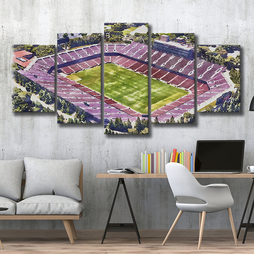 Malone Stadium WaterColor 5 Panels Mix Canvas Prints, Monroe Louisiana Watercolor, Large Stadium Canvas