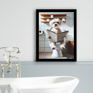 Maltese Terrier Framed Art Print Wall Decor, Funny Bathroom Decor, Terrier In Toilet