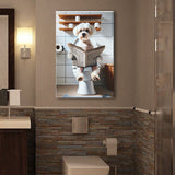 Maltese Terrier Canvas Prints Wall Art, Funny Bathroom Decor, Terrier in Toilet