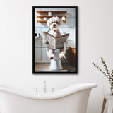 Maltese Terrier Framed Canvas Prints Wall Art, Funny Bathroom Decor, Terrier In Toilet