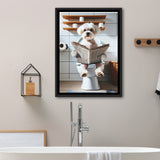 Maltese Terrier Framed Canvas Prints Wall Art, Funny Bathroom Decor, Terrier In Toilet