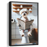 Maltese Terrier Framed Canvas Prints Wall Art, Funny Bathroom Decor, Terrier In Toilet
