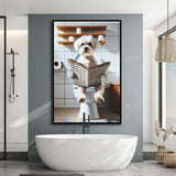 Maltese Terrier Framed Canvas Prints Wall Art, Funny Bathroom Decor, Terrier In Toilet