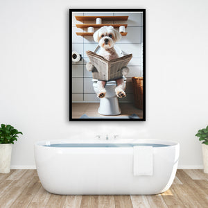 Maltese Terrier Framed Art Print Wall Decor, Funny Bathroom Decor, Terrier In Toilet