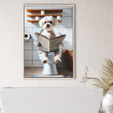 Maltese Terrier Framed Canvas Prints Wall Art, Funny Bathroom Decor, Terrier In Toilet