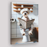 Maltese Terrier Canvas Prints Wall Art, Funny Bathroom Decor, Terrier in Toilet