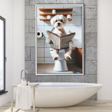 Maltese Terrier Framed Canvas Prints Wall Art, Funny Bathroom Decor, Terrier In Toilet