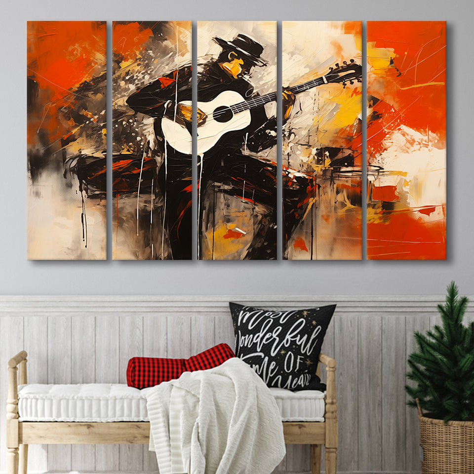 Man Playing Guita, Abstract Art, Oil Painting, 5 Panels Extra Large Canvas, Canvas Prints Wall Art Decor