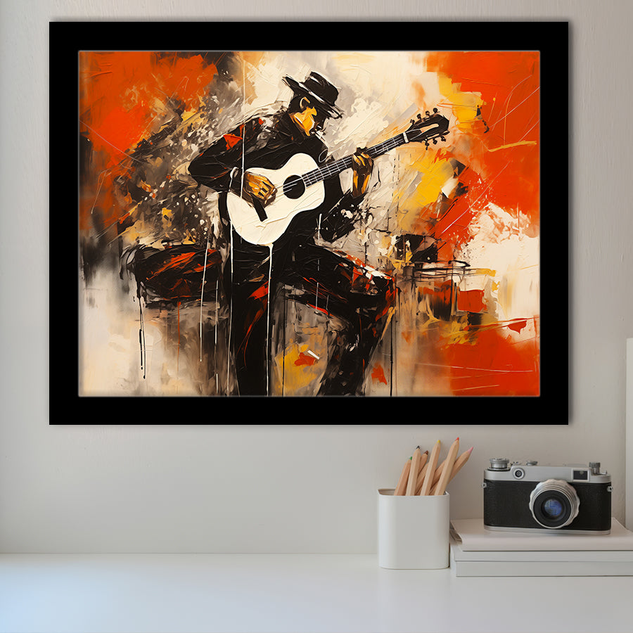 Man Playing Guita, Abstract Art, Oil Painting, Framed Art Print Wall Decor, Framed Picture