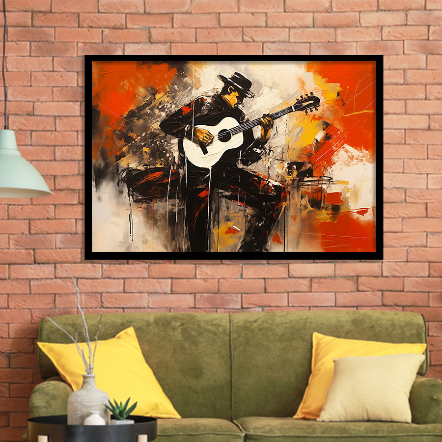 Man Playing Guita, Abstract Art, Oil Painting, Framed Art Print Wall Decor, Framed Picture