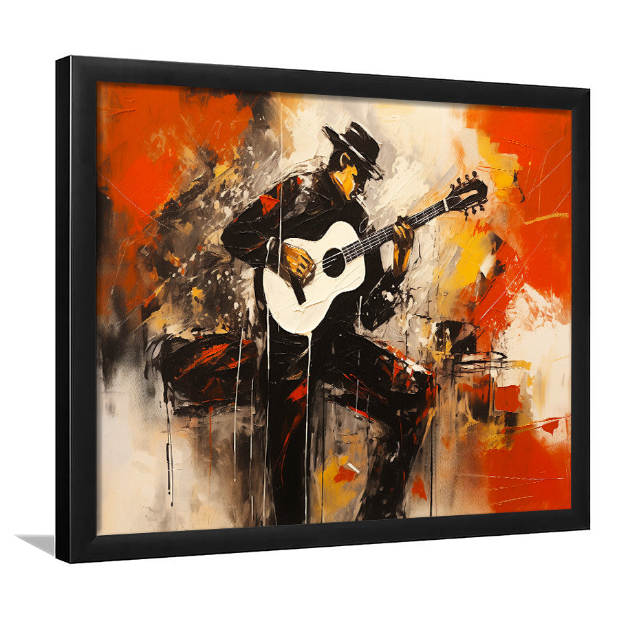 Man Playing Guita, Abstract Art, Oil Painting, Framed Art Print Wall Decor, Framed Picture