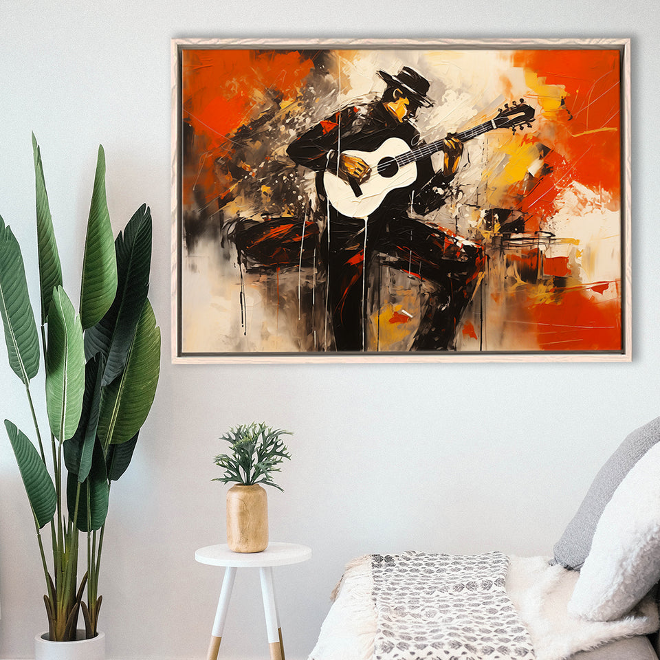 Man Playing Guita, Abstract Art, Oil Painting, Framed Canvas Painting, Framed Canvas Prints Wall Art Decor