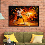 Man Playing Tennis Art Oil Painting, Framed Art Print Wall Decor, Framed Picture