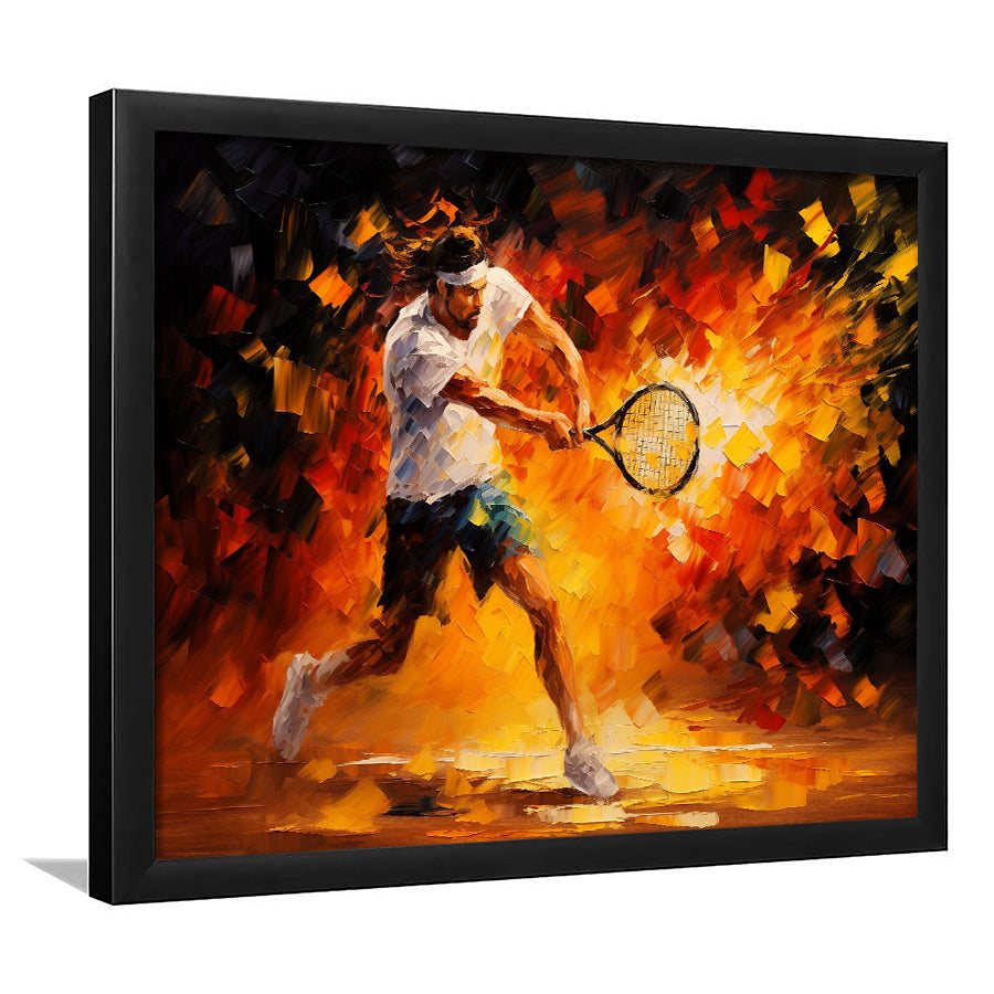 Man Playing Tennis Art Oil Painting, Framed Art Print Wall Decor, Framed Picture