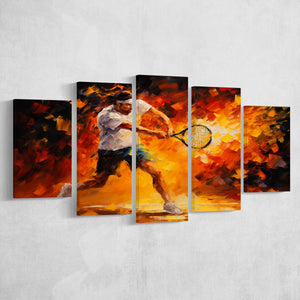 Man Playing Tennis Art Oil Painting, 5 Panels Mixed Large Canvas, Canvas Prints Wall Art Decor