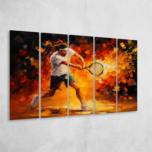 Man Playing Tennis Art Oil Painting, 5 Panels Extra Large Canvas, Canvas Prints Wall Art Decor