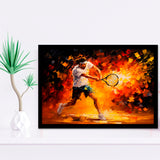 Man Playing Tennis Art Oil Painting, Framed Art Print Wall Decor, Framed Picture