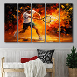 Man Playing Tennis Art Oil Painting, 5 Panels Extra Large Canvas, Canvas Prints Wall Art Decor