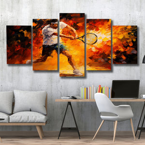 Man Playing Tennis Art Oil Painting, 5 Panels Mixed Large Canvas, Canvas Prints Wall Art Decor