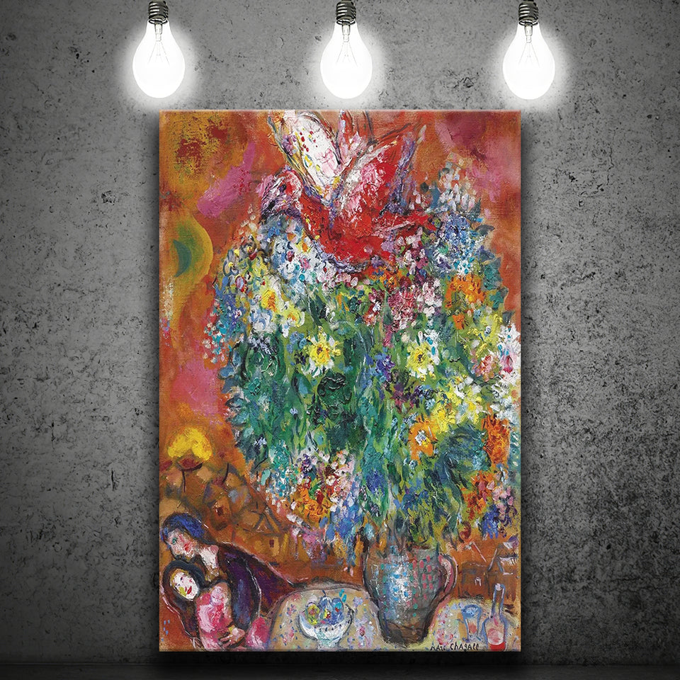 Marc Chagall Flowers And Lovers (1960) Canvas Art Painting Exhibition, Canvas Painting, Canvas Print Wall Art Decor
