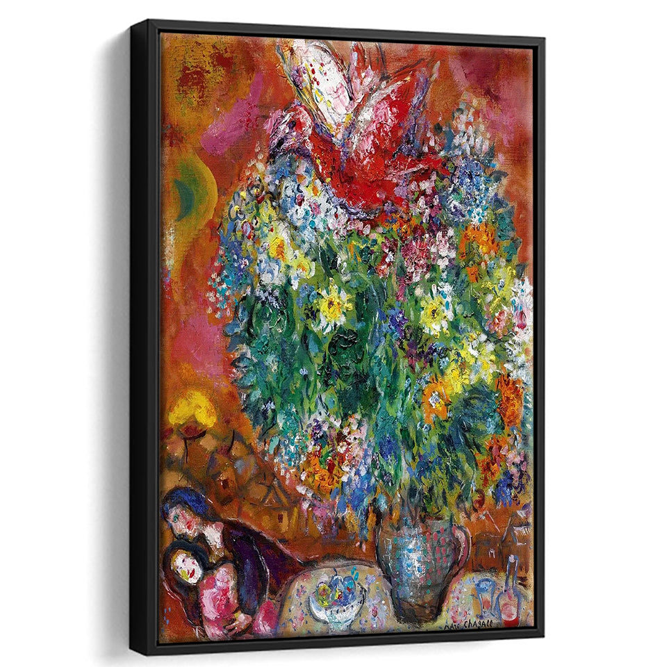 Marc Chagall Flowers And Lovers (1960) Canvas Art Painting Exhibition,Framed Canvas Prints Wall Art Decor, Floating Frame