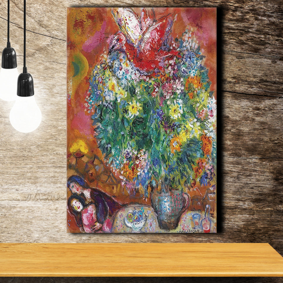 Marc Chagall Flowers And Lovers (1960) Canvas Art Painting Exhibition, Canvas Painting, Canvas Print Wall Art Decor