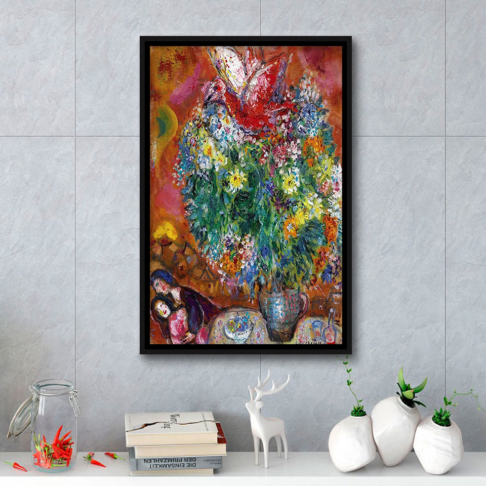 Marc Chagall Flowers And Lovers (1960) Canvas Art Painting Exhibition,Framed Canvas Prints Wall Art Decor, Floating Frame