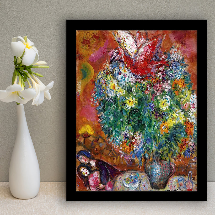 Marc Chagall Flowers And Lovers (1960) Art Painting Exhibition,Framed Art Prints Wall Decor, Picture Framed