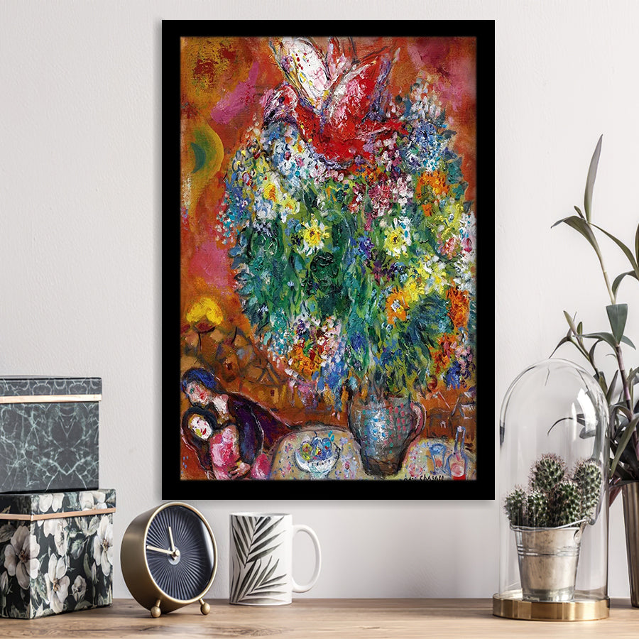 Marc Chagall Flowers And Lovers (1960) Art Painting Exhibition,Framed Art Prints Wall Decor, Picture Framed