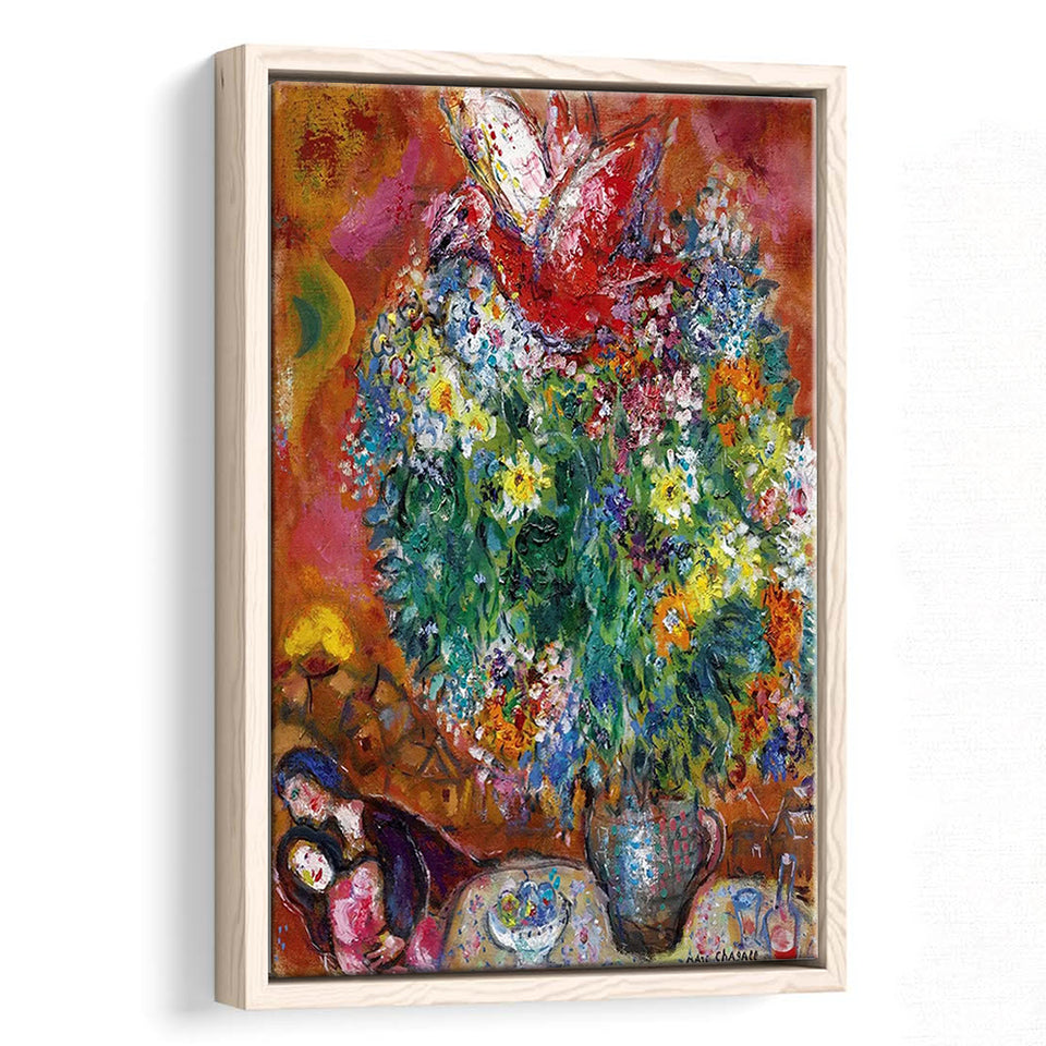 Marc Chagall Flowers And Lovers (1960) Canvas Art Painting Exhibition,Framed Canvas Prints Wall Art Decor, Floating Frame
