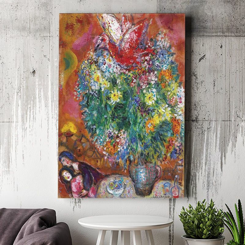 Marc Chagall Flowers And Lovers (1960) Canvas Art Painting Exhibition, Canvas Painting, Canvas Print Wall Art Decor