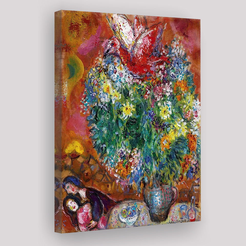Marc Chagall Flowers And Lovers (1960) Canvas Art Painting Exhibition, Canvas Painting, Canvas Print Wall Art Decor