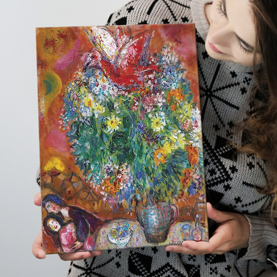 Marc Chagall Flowers And Lovers (1960) Canvas Art Painting Exhibition, Canvas Painting, Canvas Print Wall Art Decor