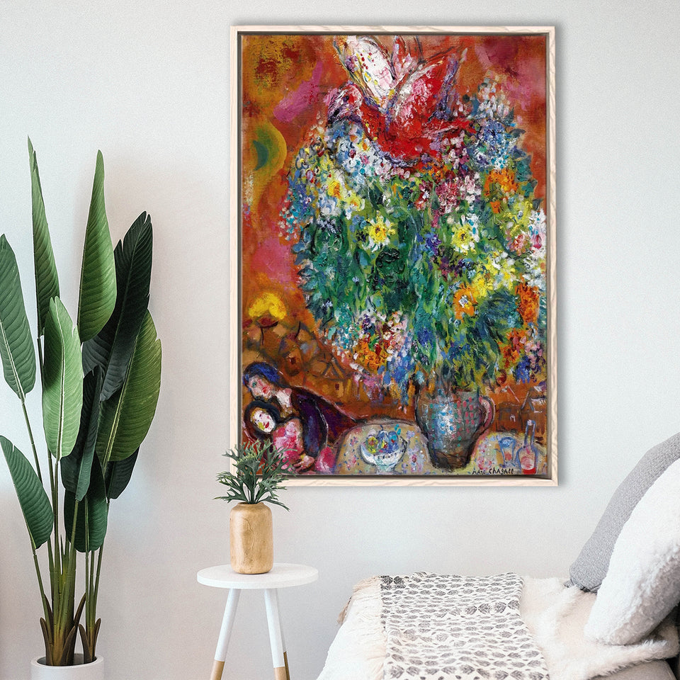 Marc Chagall Flowers And Lovers (1960) Canvas Art Painting Exhibition,Framed Canvas Prints Wall Art Decor, Floating Frame